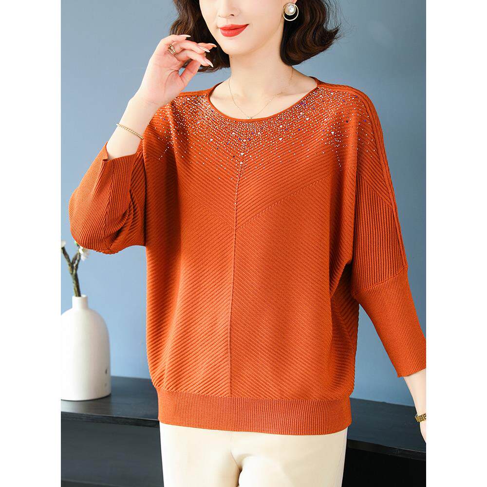 妈妈春夏冰丝针织衫女中袖T恤中老年加肥加大码桑蚕丝蝙蝠衫上衣