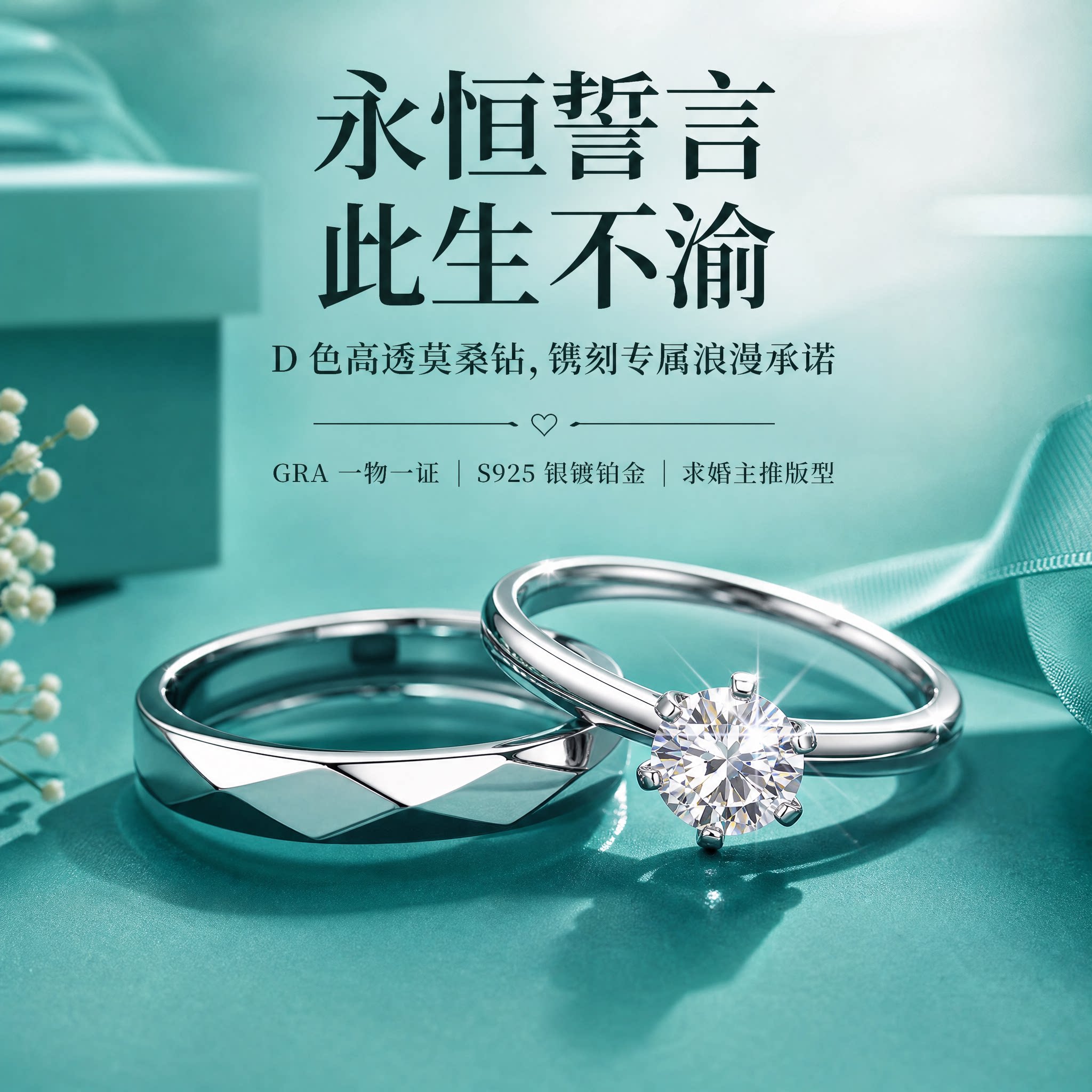DR铂金纯银莫桑钻情侣对戒图片