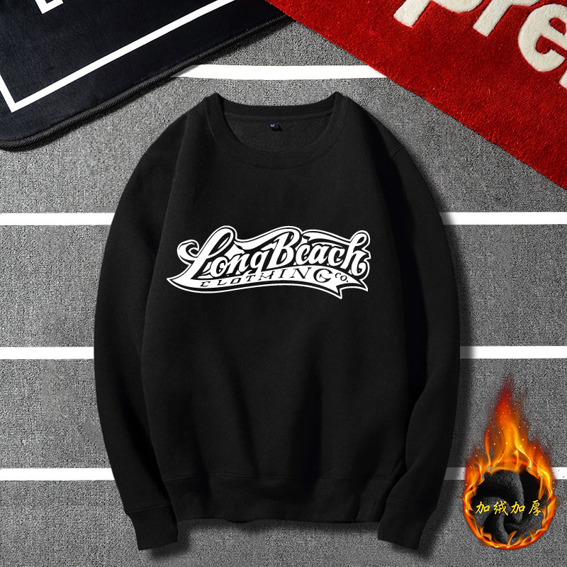 秋冬款套头圆领加绒卫衣潮牌印花男女款纯棉休闲宽松运动衫上衣韩