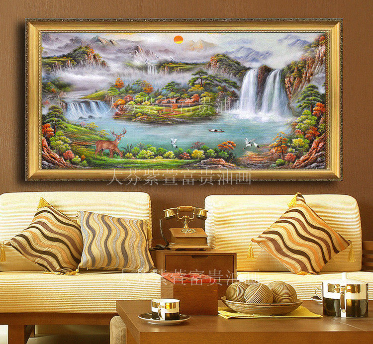 纯手工聚宝盆风景油画客厅餐厅酒店办公室沙发背景书房家居挂画
