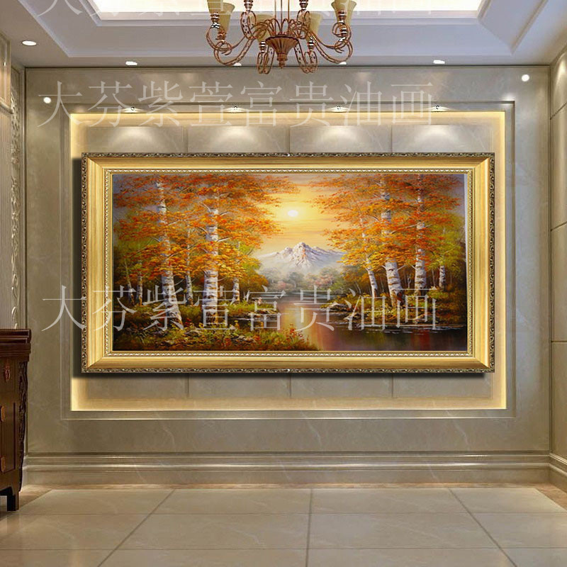手绘风景油画客厅酒店别墅卧室旺财装饰画配画黄金大道秋季图片