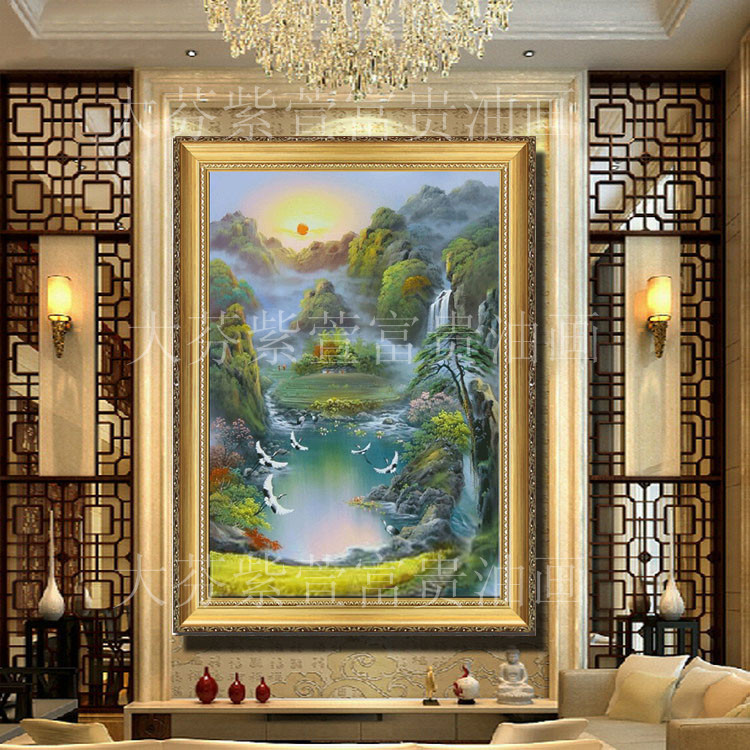 左右逢源聚宝盆手绘风景山水油画别墅客厅装饰画壁画家居挂画图片