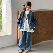 2026洋气大童春秋季 套装 穿搭韩系儿童衣服 牛仔外套阔腿裤 女童春装