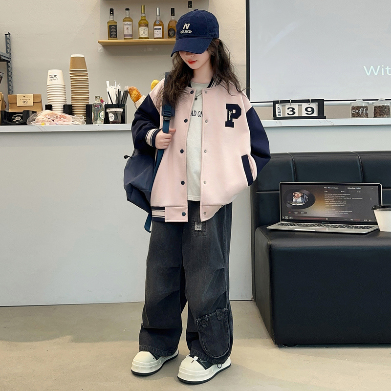 女童棒球服春裝2025新款洋氣兒童外套春秋時髦夾克中大童時尚衣服