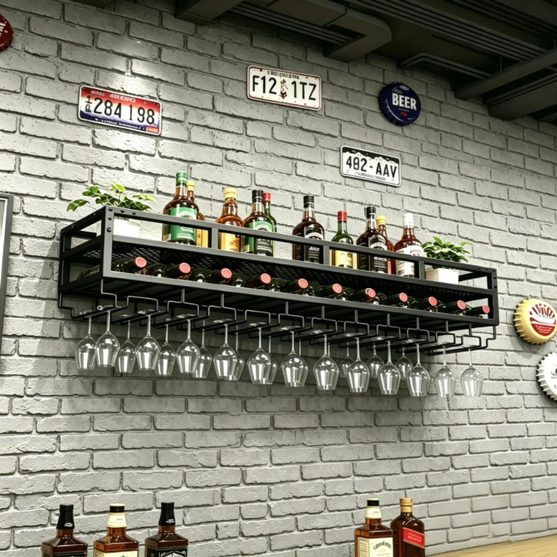 铁艺葡萄酒杯架家用烧烤店酒吧置物架吧台壁挂式酒柜收纳架