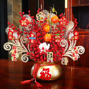 2026新年装饰品福桶抱抱桶过年马年春节氛围场景布置插花桌面摆件