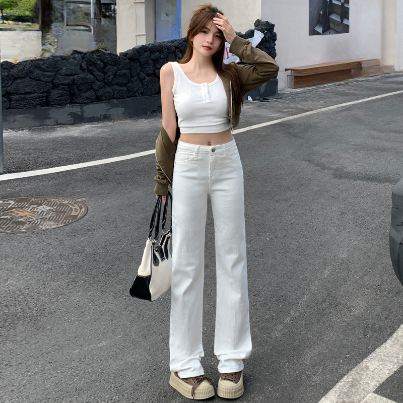 白色直筒牛仔裤女高腰百搭烟管裤