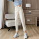 高腰百搭加长哈伦裤 宽松显瘦2024年春秋新款 女老爹裤 米白色牛仔裤