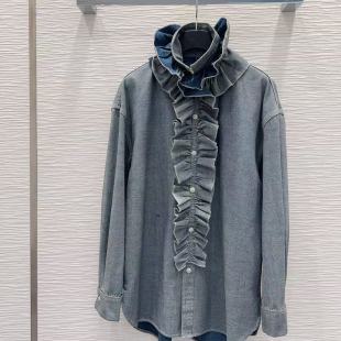 衬衫 深圳南油直供25秋季 花边领单排扣纯色长袖 减龄百搭修身 新款