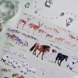 大象君 小动物们2 [5M贴纸卷]模切胶带PET羊群牛群鸡鸭狗猫 现货