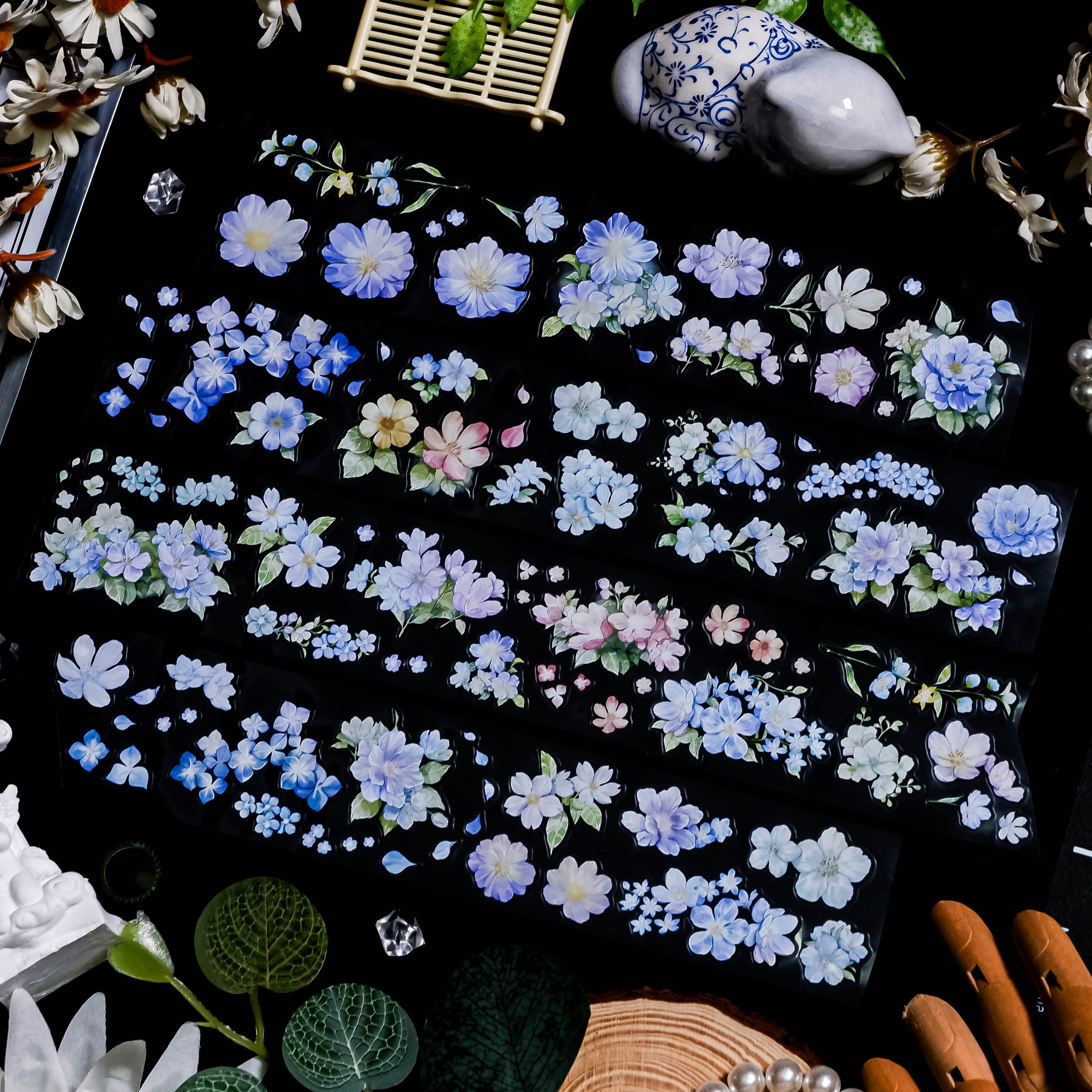 大象君 夏日颜色 [5M贴纸卷]模切胶带PET 花朵粉蓝紫冷色现货拼贴