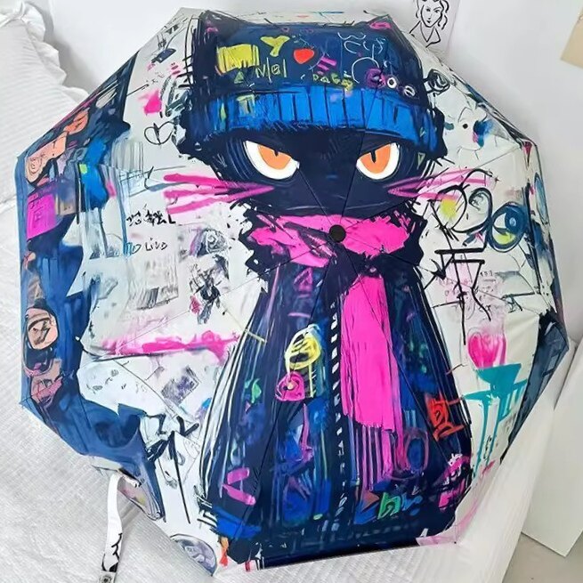 复古可爱小猫系列晴雨伞手动自动两用学生太阳伞防晒防紫外线遮阳图片
