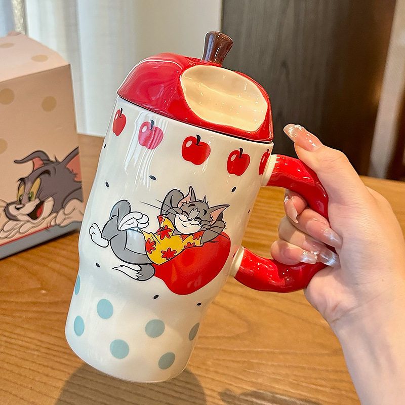 陶瓷杯子马克杯水杯高颜值苹果结婚礼物喝猫和老鼠盖生日大容量杯