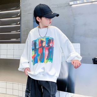 黑色2025秋季 衛衣衣服 男大童時髦青少年兒童秋裝 韓范上衣寬松新款