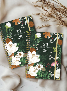 a5外贸美国英文2026.1-12个月周计划日程本日历年历本效率手册