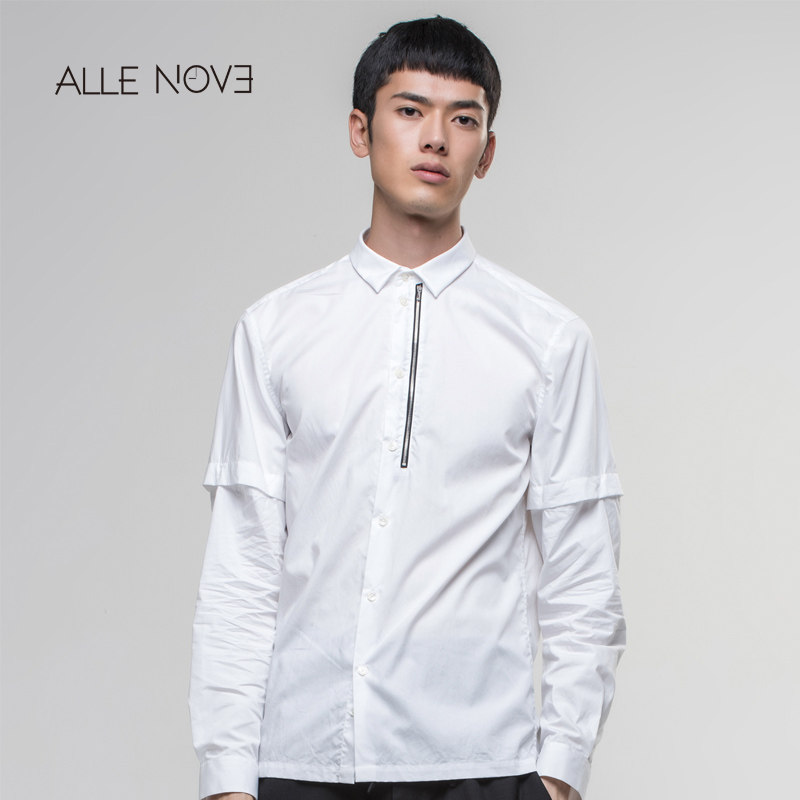 Allenove九点钟男士白衬衫修身舒适个性时尚短袖可拆卸袖墨尔本