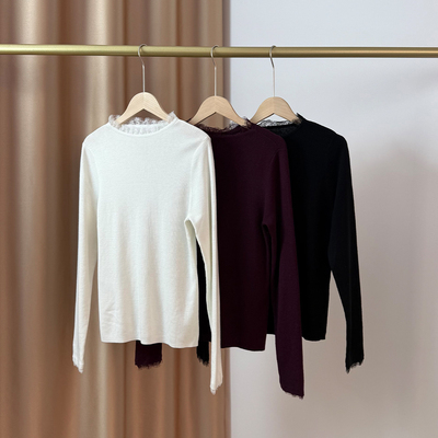 内搭太美，含羊毛混纺半高领睫毛蕾丝打底衫长袖修身显瘦毛衣秋冬