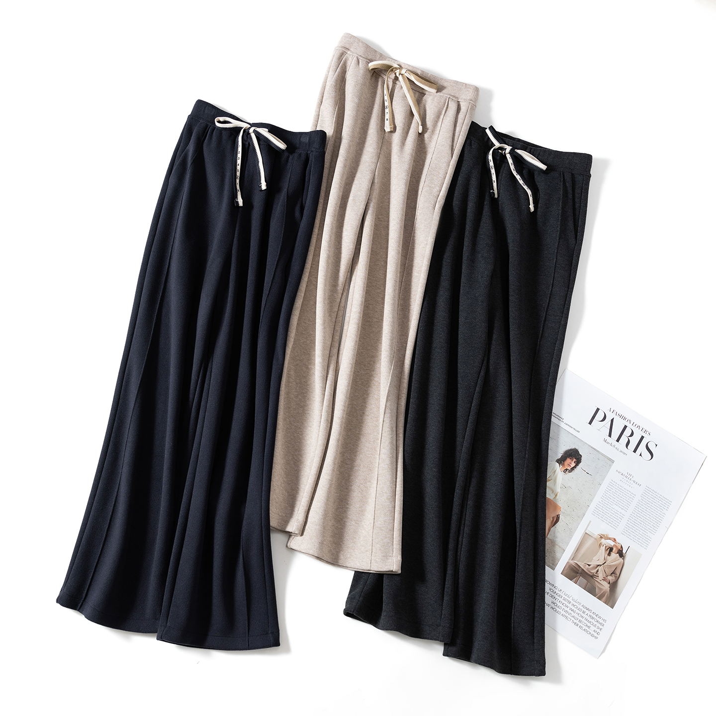 窄版阔腿裤秋冬加绒保暖宽松长裤