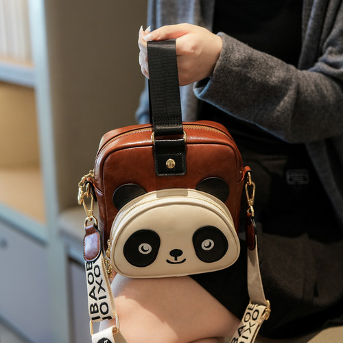 斜挎包女卡通熊猫休闲手提小方包