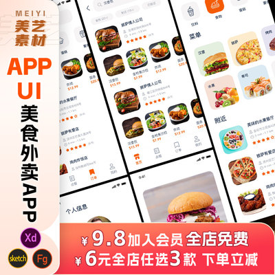 UI界面设计美食app设计模板食品外卖餐饮配送figma/XD/sketch素材