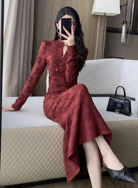 出席重要场合礼服长裙轻奢中式国风晚宴场合女装红色旗袍裙