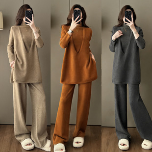 简约三件套 马甲高领内搭长裤 7722慵懒风休闲百搭秋冬新款 针织套装