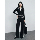 新款 春季 黑白撞色设计感减龄针织两件套 套装 休闲舒适简约风时尚