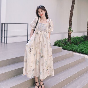 蝴蝶花连衣裙早春海边度假碎花裙女2026新款夏季法式小个子长裙裙