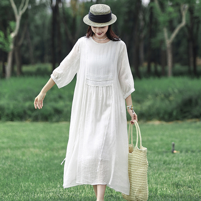 旅游穿搭重工双层苎麻连衣裙