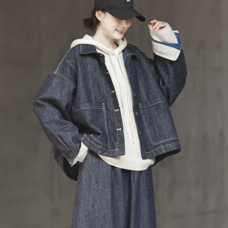 重工100%斜纹棉 复古POLO领夹棉牛仔外套女宽松 日系短款棉衣棉服,女装/女士精品,棉衣/棉服,淘宝优惠券,粉丝福利购,淘宝优惠卷