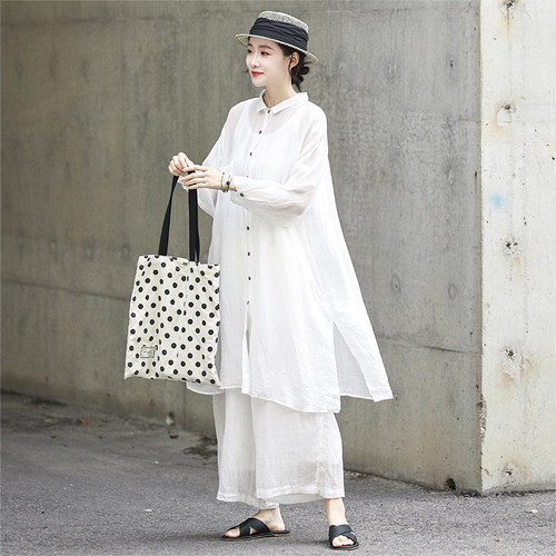 禅意茶服轻薄白色防晒长款开衫