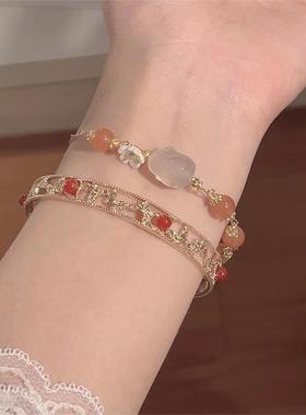 楚噢CHUO红玛瑙兔子手链宫廷手镯开口可调节百搭简约气质复古轻奢