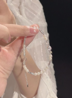 楚噢CHUO纯银S925银郁金香珍珠手链花朵少女小众闺蜜礼物送女友