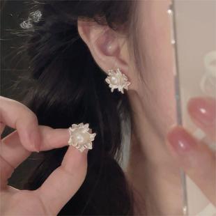 楚噢CHUO纯银S925银珍珠茉莉花耳钉小众轻奢甜美女生日礼物秋冬新
