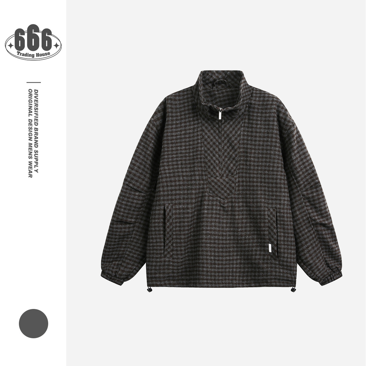 DEVILRAY春秋上衣复古粗花呢料格纹立领夹克男老钱风外套JK10140