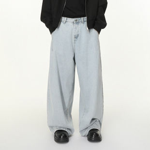 MTLCLOTHES男装|韩版cleanfit浅色垂感直筒拖地百搭水洗牛仔裤潮