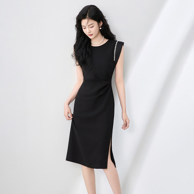 2506207-轻熟风知性优雅名媛气质镶钻飞袖修身轻礼服连衣裙女