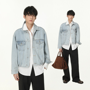 MTLCLOTHES男装|美式高街翻领解构做旧水洗痞帅休闲工装牛仔外套