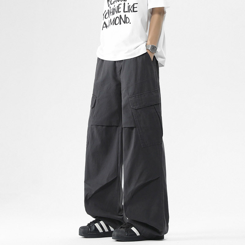 ACU男装|拼接收褶休闲裤男2026夏季工装水洗宽松多口袋直筒裤子男