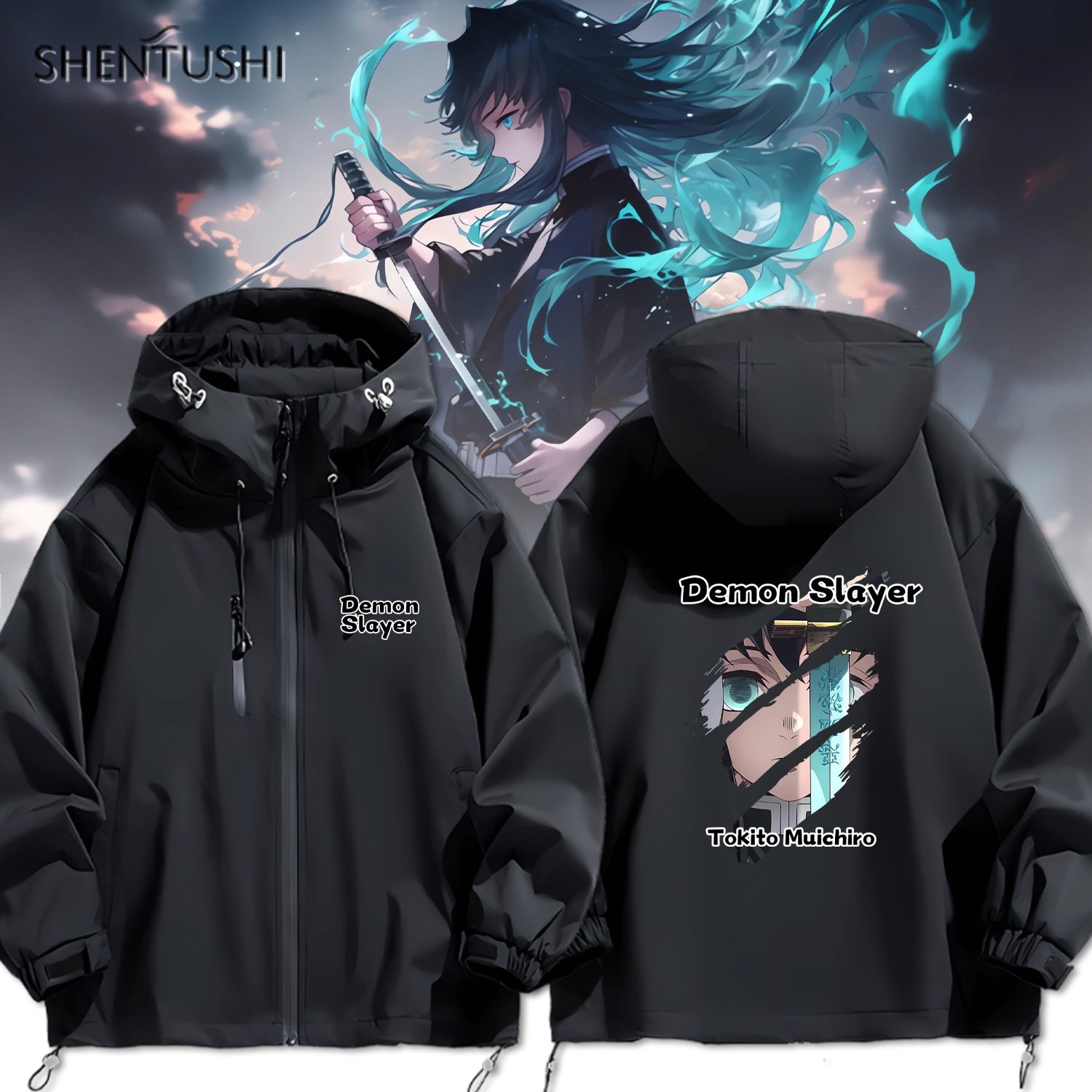 时透无一郎霞之呼吸动漫周边连帽休闲百搭冲锋衣夹克男女情侣外套