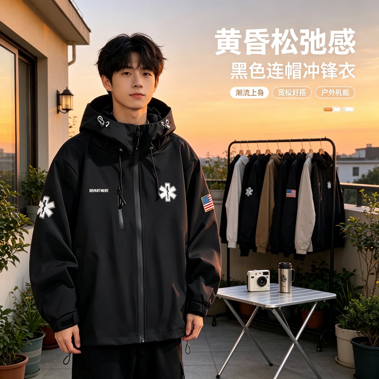 连帽秋冬新款宽松防风冲锋衣