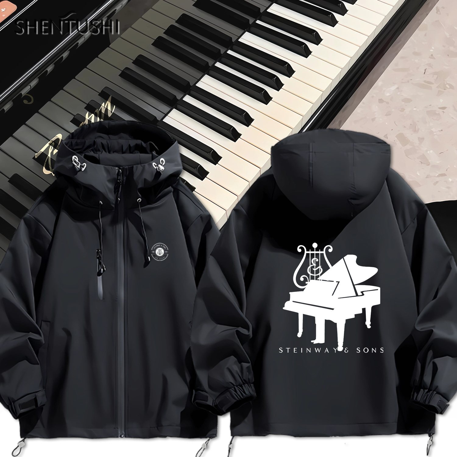 施坦威波士顿钢琴音乐工作室男女休闲冲锋衣宽松百搭
