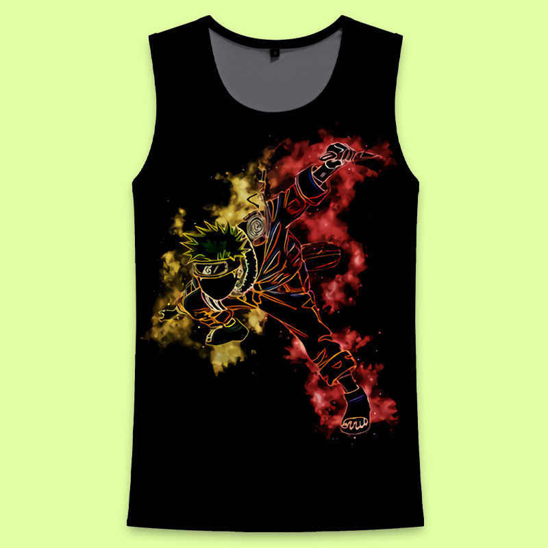 动漫周边火影忍者联名鸣人晓佐助水墨风复古涂鸦印花男生无袖背心