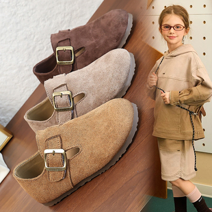 真皮儿童勃肯鞋2026春秋新款软底女童皮鞋男童休闲单鞋宝宝豆豆鞋