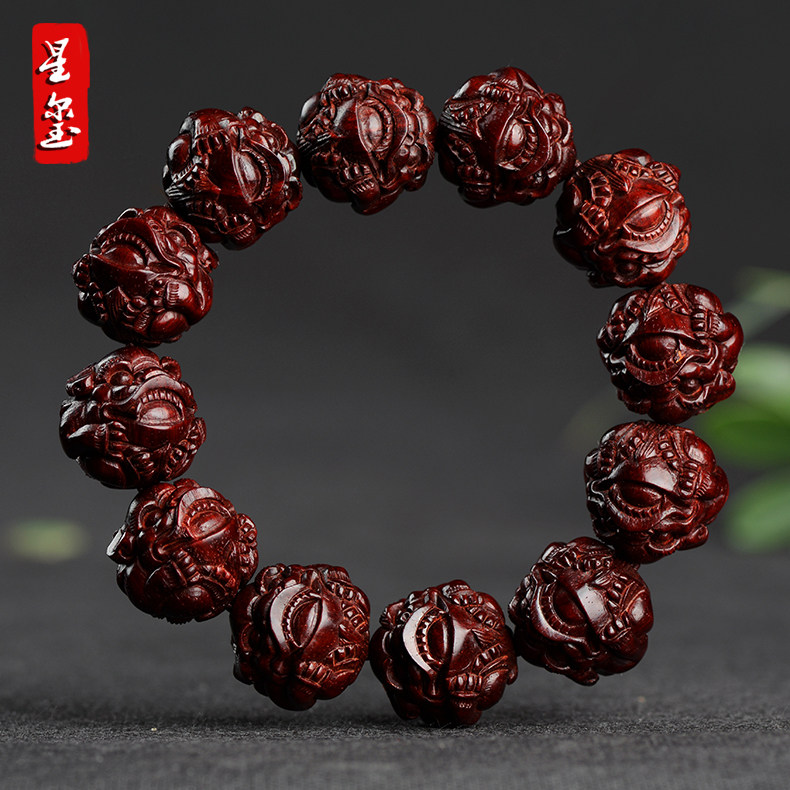 星玺小叶紫檀手串金星招财貔貅佛珠20mm男女士檀香木红木文玩手串