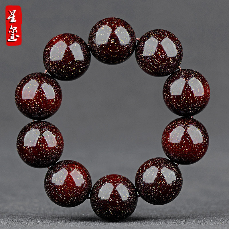 印度小叶紫檀手串爆满金星25mm老料高油密男款檀香木佛珠孤品收藏