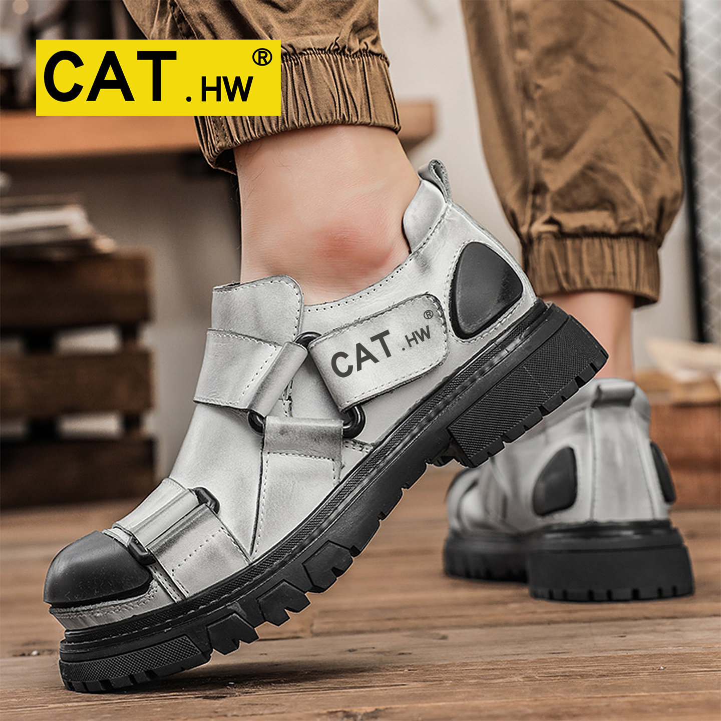 CAT.HW工装鞋男大头鞋真皮马丁靴男低帮硬汉机车户外休闲皮鞋潮流