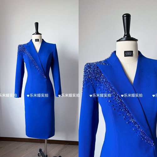 乐米娅实物拍摄新品时尚西装裙主持人礼服定制显瘦修身播音上镜装