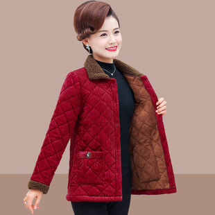 妈妈睡衣上衣单件冬天灯芯绒棉衣中老年女装 珊瑚绒加厚棉袄家居服