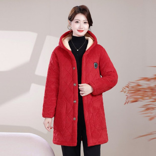 妈妈中长款睡衣女冬季加绒加厚中老年保暖家居服女单件上衣冬加厚